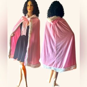 Beautiful Pink Velvet Princess Hooded Cape Kids/Adult 6X Long Bow